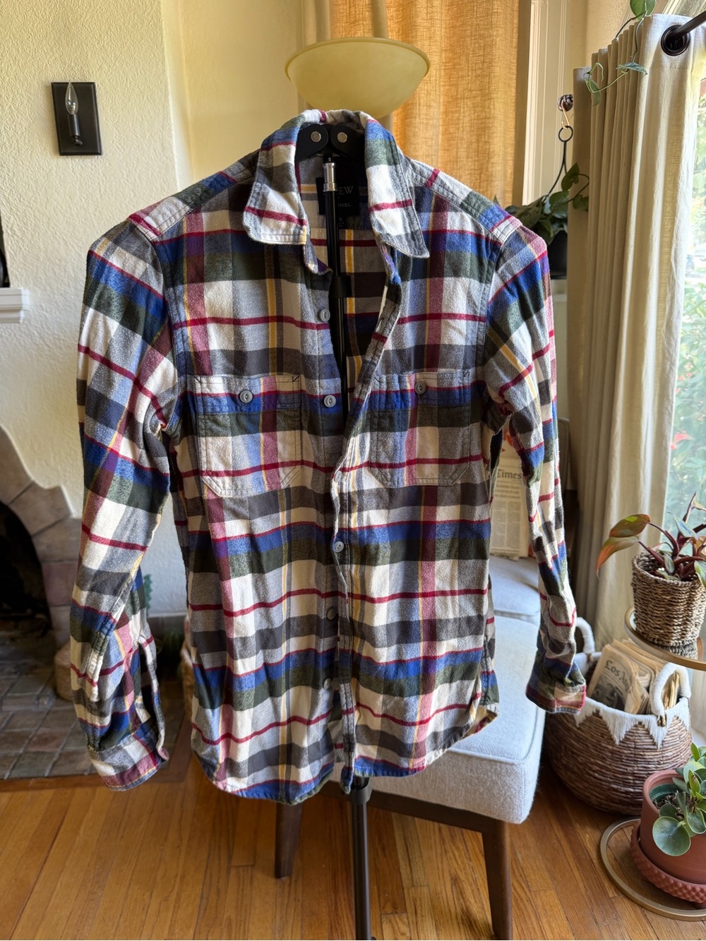 J. Crew Plaid Flannel Shirt — Navy, Red, Green, Yellow, Cream